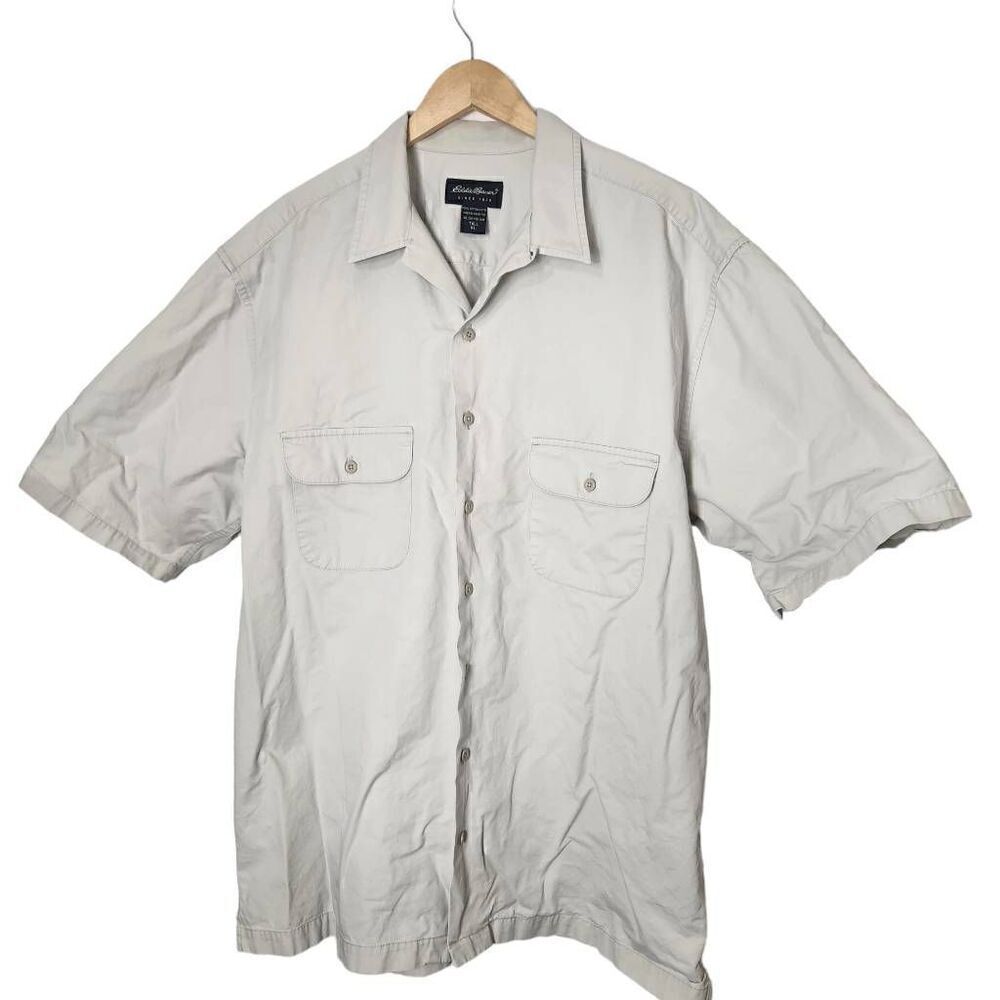 Eddie Bauer taupe button front shirt sleeve cotton shirt size XL Tall